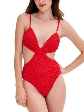 NWT PatBo Red Papillon Jacquard Butterfly One-Piece Swimsuit Small Textured